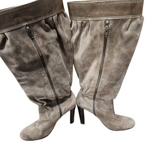 Michael Kors Gray Suede Slouchy Knee High Boots Side Zip Block Heel Womens 9 M